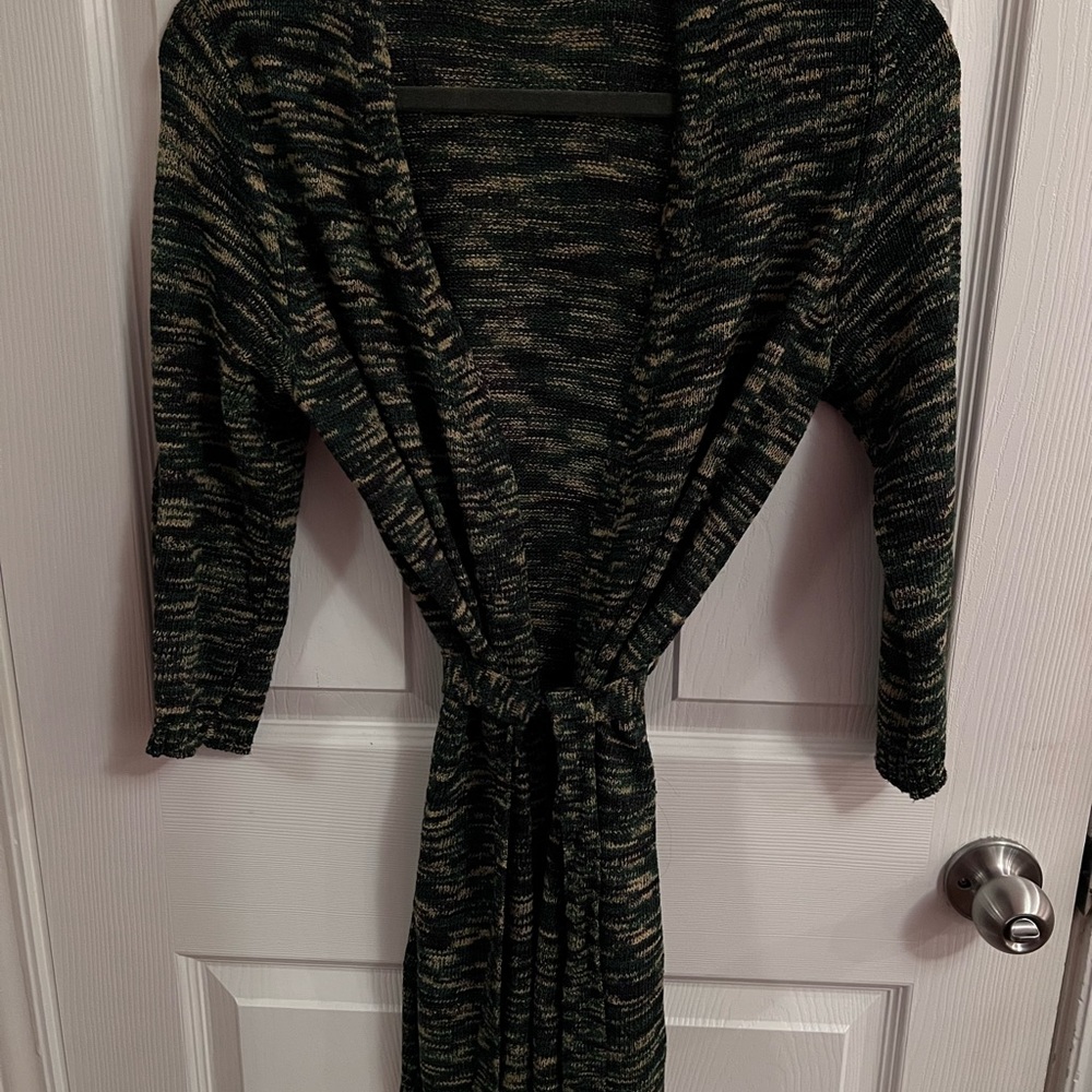 Multicolor green, black, and yellow cardigan. Size M, 3/4 length sleeves.